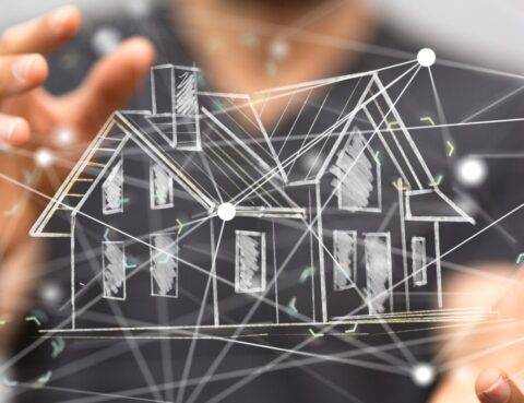 3d rendering of a house with a person in the background